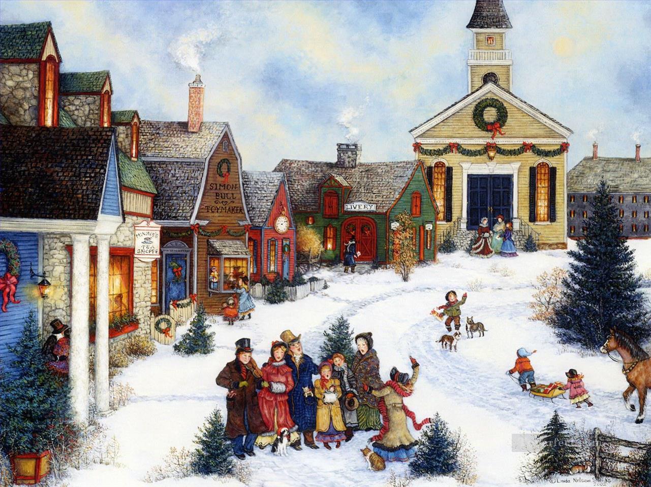 Noël en chantant dans les enfants du village Peintures à l'huile